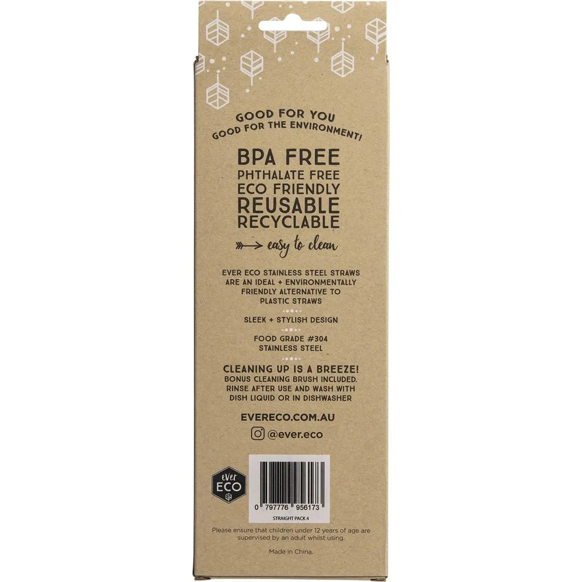 EVER ECO Stainless Steel Straws Straight 4pk EVER ECO