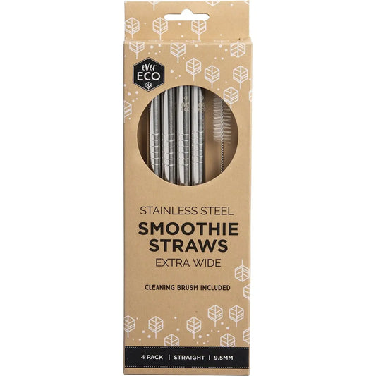 EVER ECO Stainless Steel Straws Straight Smoothie 4pk EVER ECO