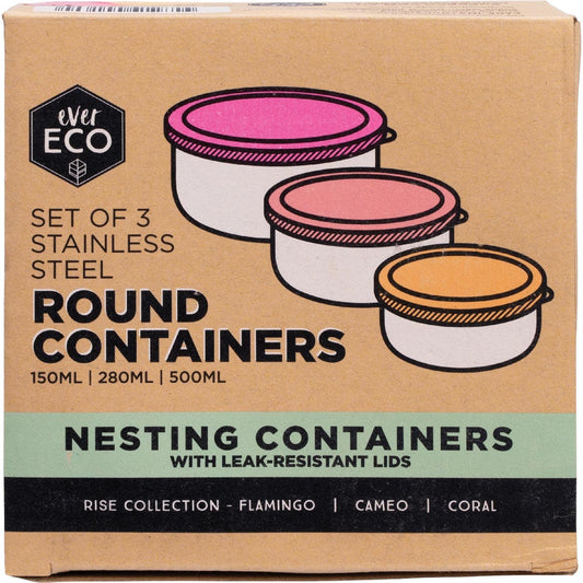 EVER ECO Stainless Steel Round Containers Rise Leak Resistant 3pk - Cutprice Online