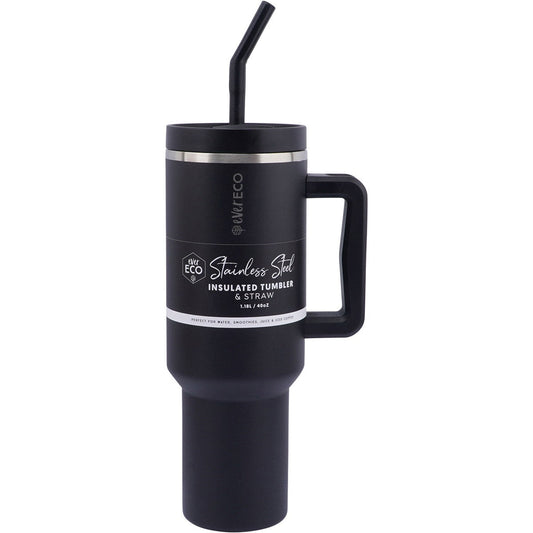 EVER ECO Insulated Tumbler w/ Handle & Straw Onyx 1.18L - Cutprice Online