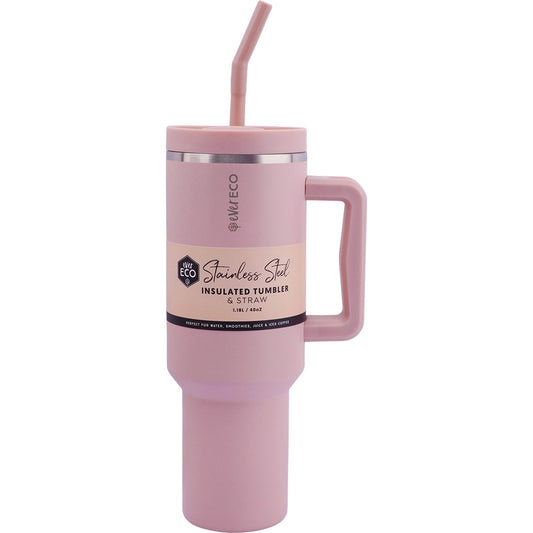 EVER ECO Insulated Tumbler w/ Handle & Straw Rose 1.18L - Cutprice Online