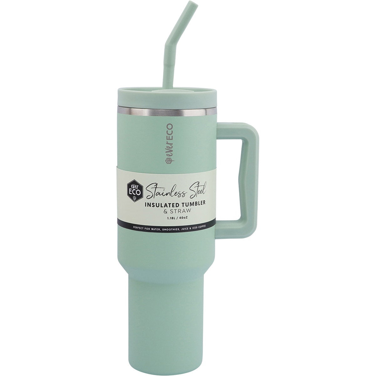 EVER ECO Insulated Tumbler w/ Handle & Straw Sage 1.18L - Cutprice Online
