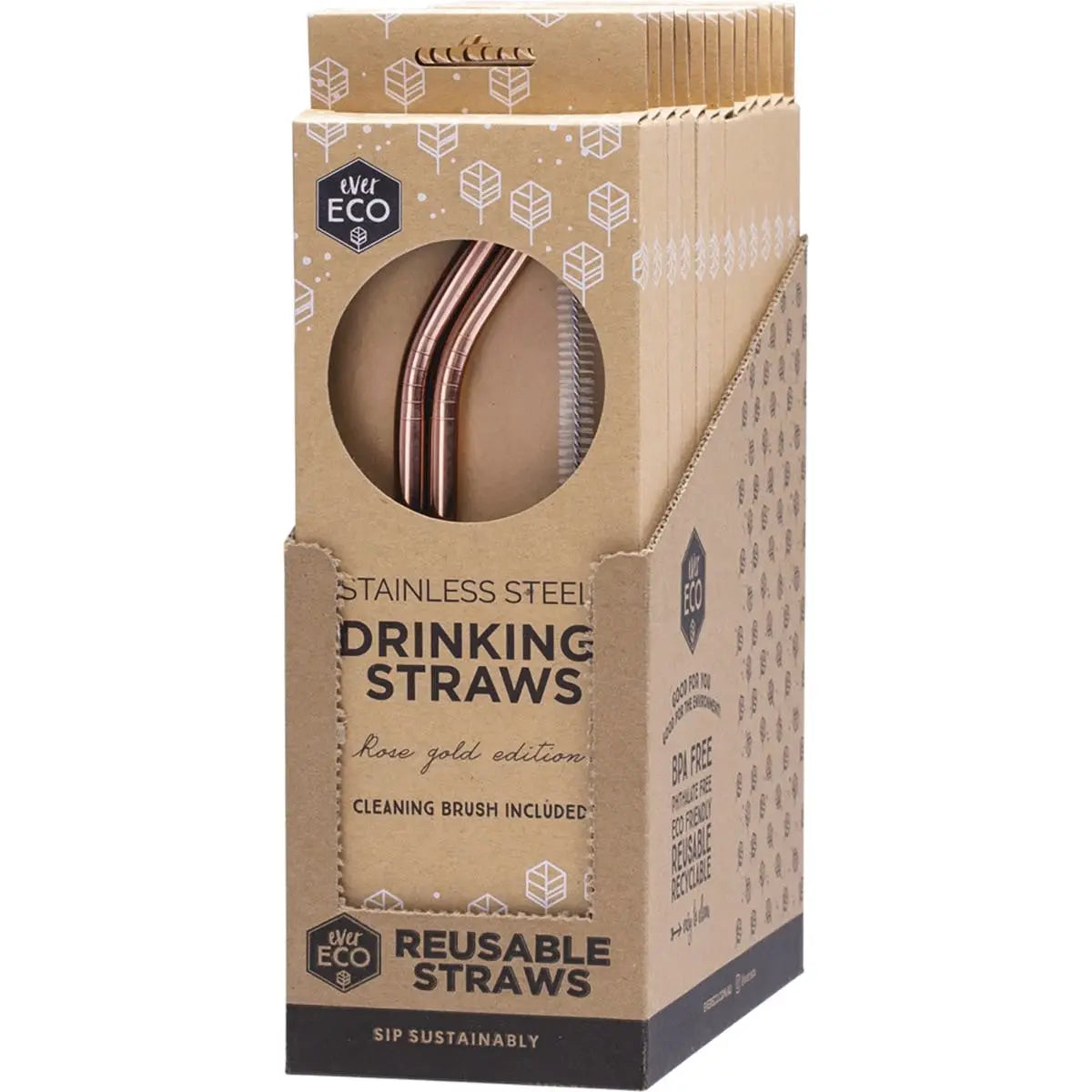 EVER ECO Stainless Steel Straws Bent Rose Gold 2pk EVER ECO