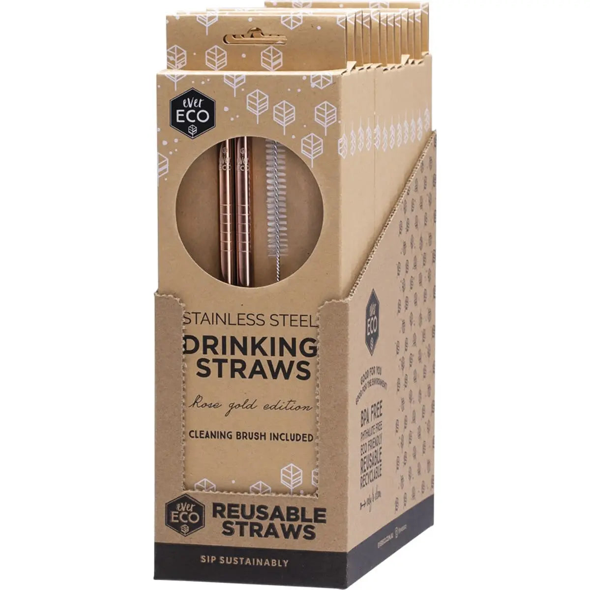 Ever Eco Stainless Steel Straws Straight Rose Gold 2pk EVER ECO