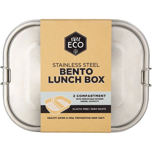 EVER ECO Stainless Steel Bento Lunch Box 2 Compartment With Removable Divider 1400ml EVER ECO