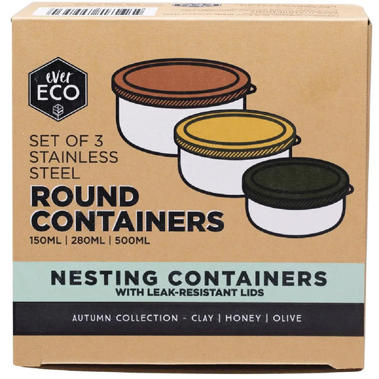EVER ECO Stainless Steel Round Containers Autumn Collection - Leak Resistant 3 EVER ECO