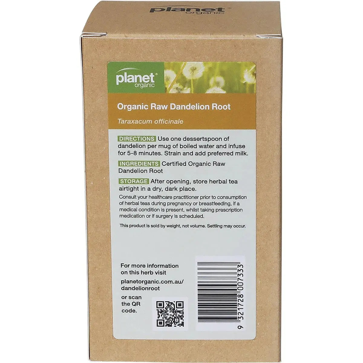 PLANET ORGANIC Herbal Loose Leaf Tea Organic Raw Dandelion Root - 100g PLANET ORGANIC