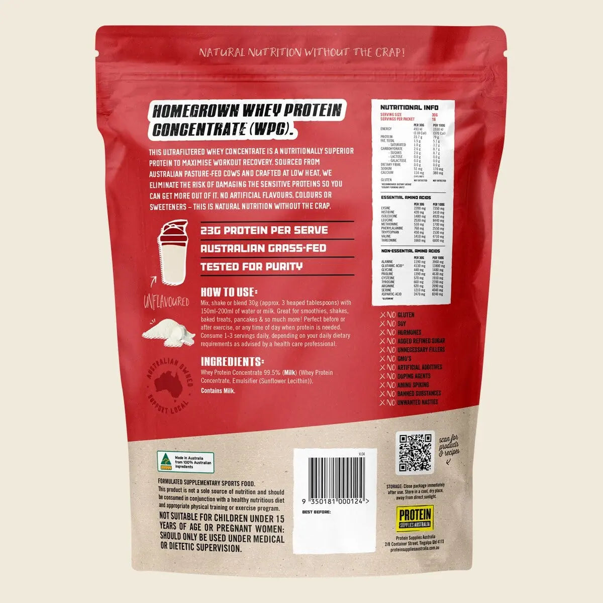 PROTEIN SUPPLIES AUSTRALIA WPC (Whey Protein Concentrate) Pure 500g PROTEIN SUPPLIES AUSTRALIA