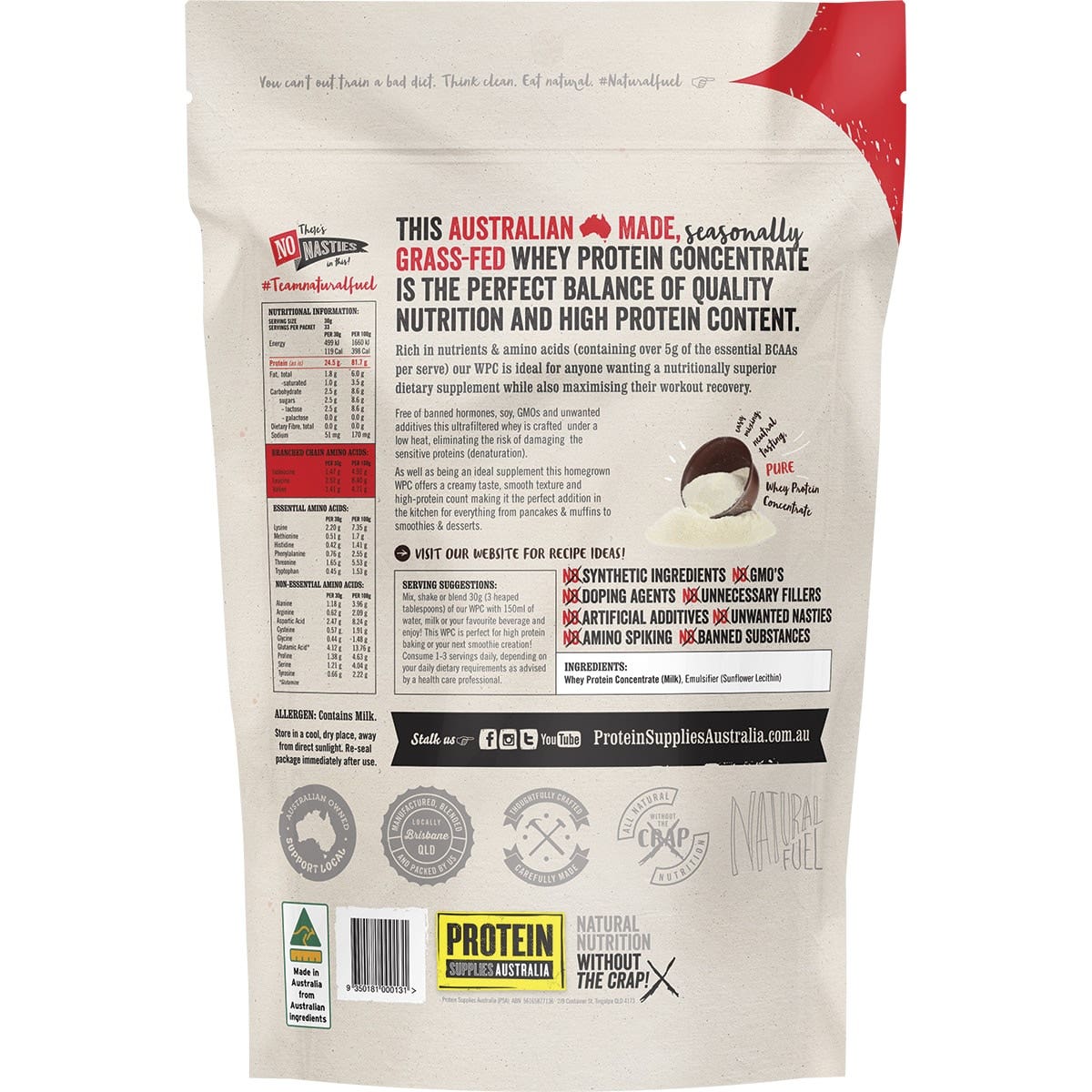 Protein Supplies Australia Protein WPC (Australian Grass Fed Whey) Pure 1kg - Cutprice Online