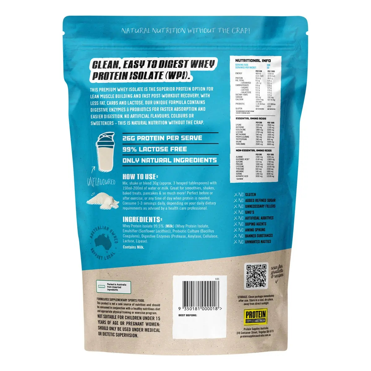 PROTEIN SUPPLIES AUSTRALIA WPI (Whey Protein Isolate) Pure 1kg PROTEIN SUPPLIES AUSTRALIA