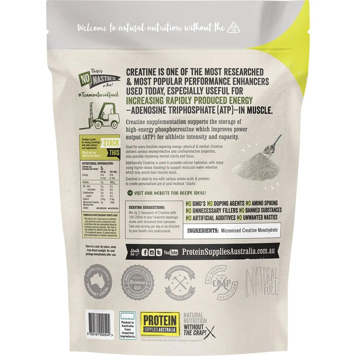 PROTEIN SUPPLIES AUSTRALIA Creatine (Monohydrate) Pure 500g PROTEIN SUPPLIES AUSTRALIA