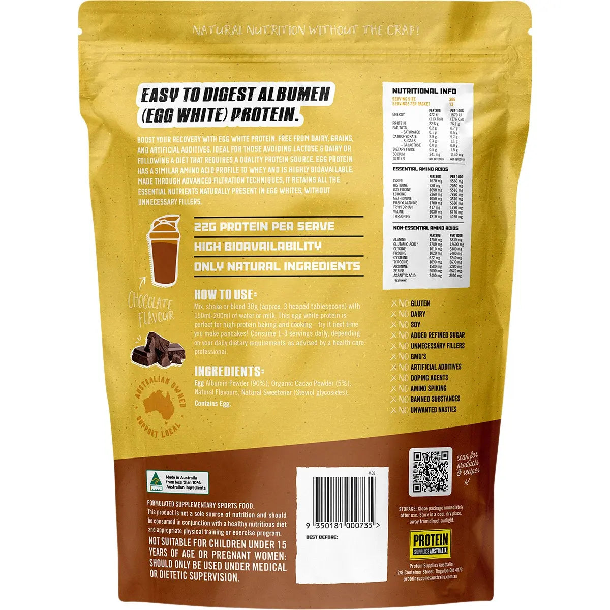 PROTEIN SUPPLIES AUSTRALIA PaleoPro (Egg White Protein) Chocolate 400g PROTEIN SUPPLIES AUSTRALIA