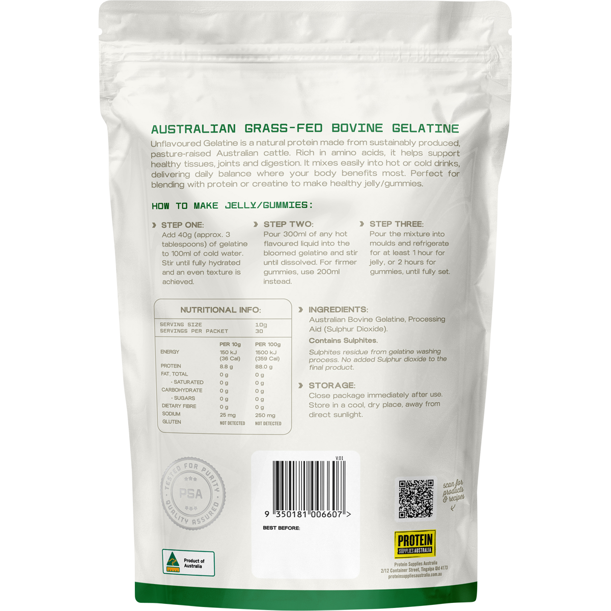 Protein Supplies Australia Unflavoured Australian Gelatine 300g