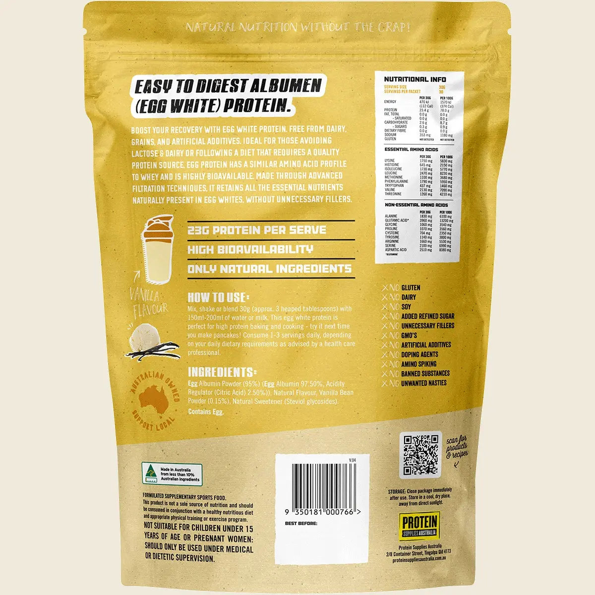 PROTEIN SUPPLIES AUSTRALIA PaleoPro (Egg White Protein) Vanilla Bean 900g PROTEIN SUPPLIES AUSTRALIA