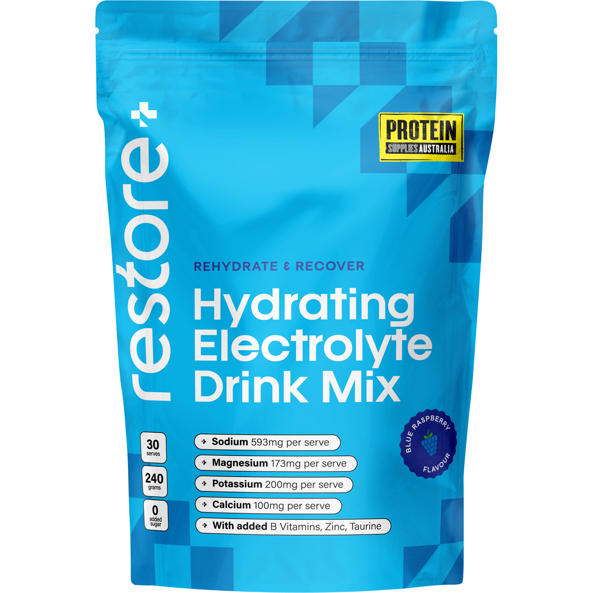 Protein Supplies Australia Restore Electrolyte Drink Mix Blue Raspberry 240g