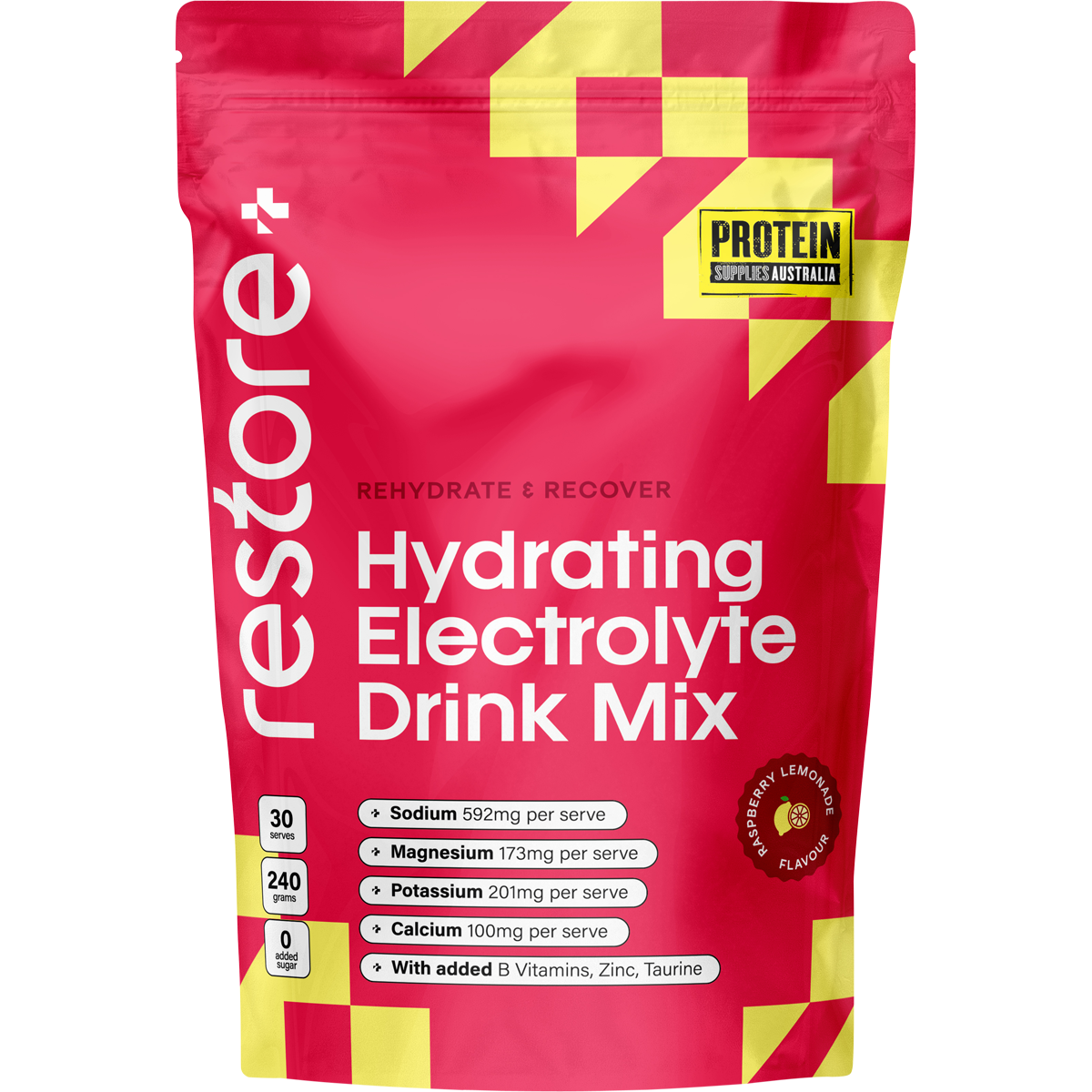 Protein Supplies Australia Restore Electrolyte Drink Mix Raspberry Lemonade 240g