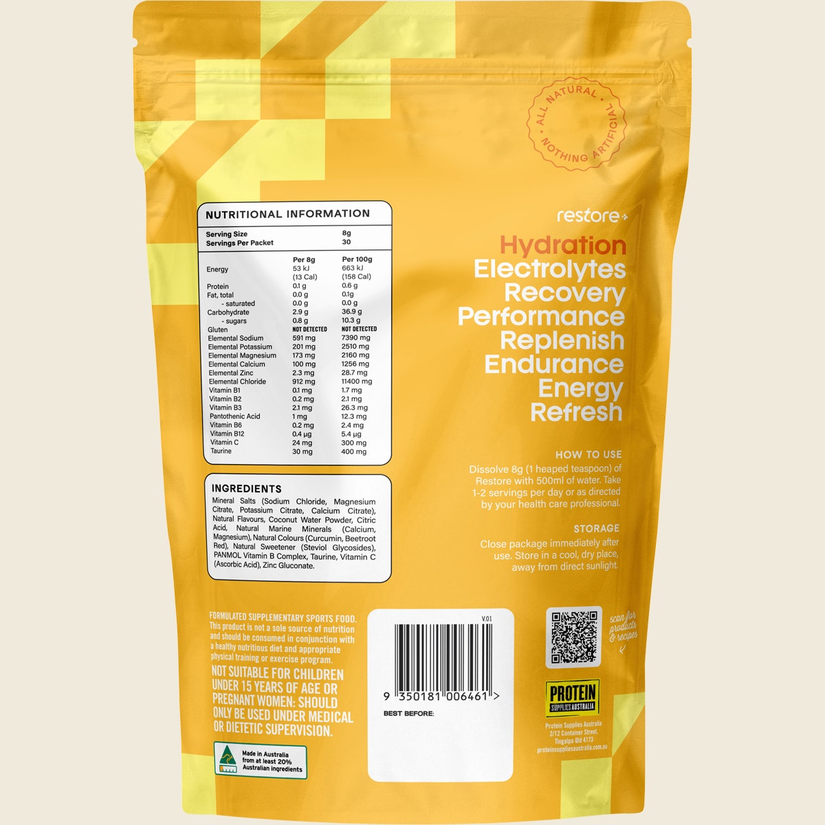 Protein Supplies Australia Restore Electrolyte Drink Mix Tropical Twist 240g