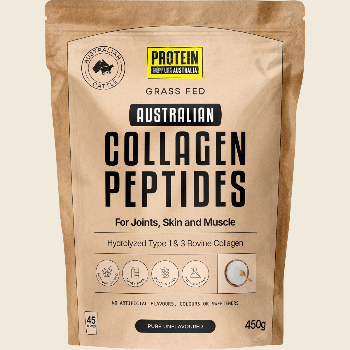 Protein Supplies Australia Australian Collagen Peptides Pure Unflavoured 450g