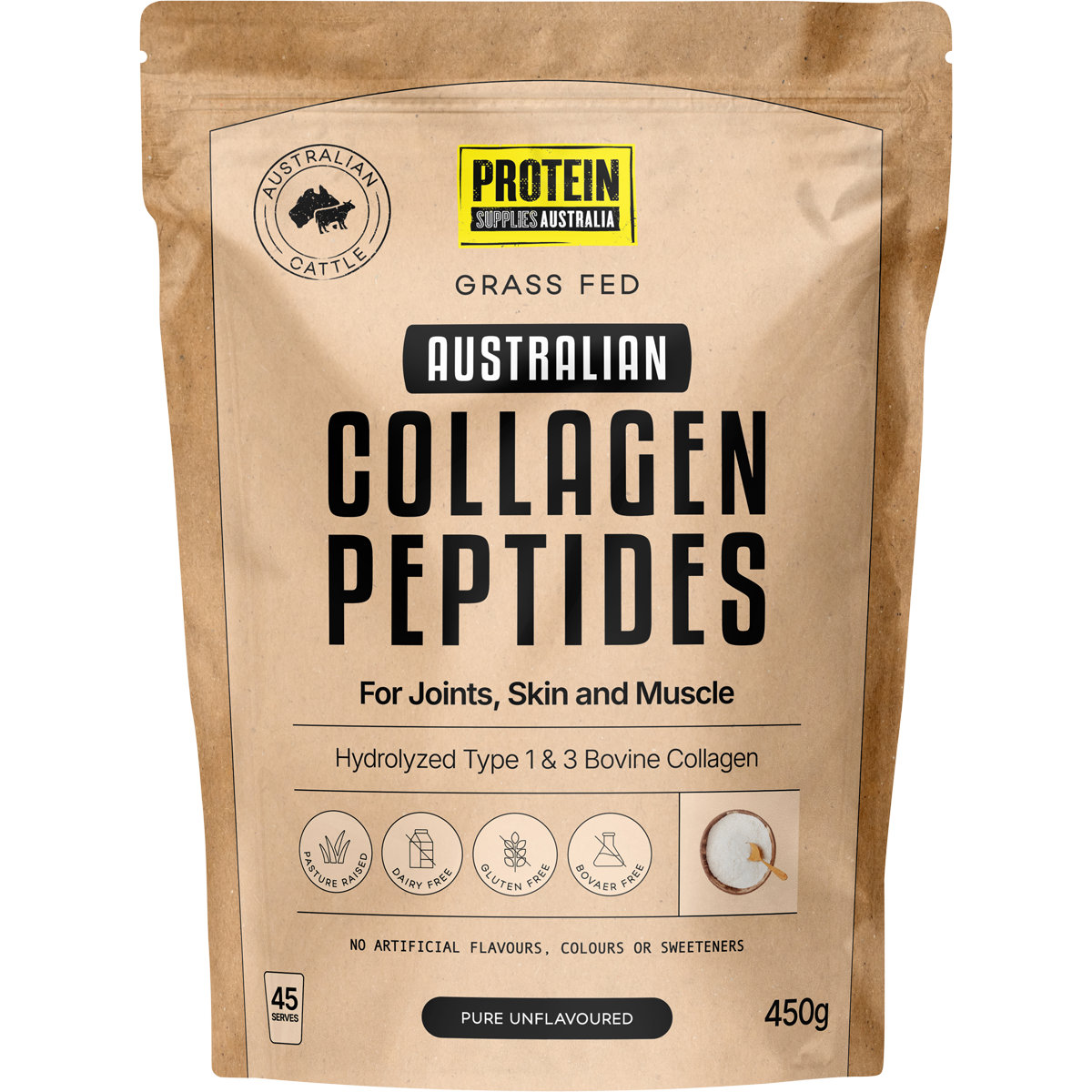 Protein Supplies Australia Pure Unflavoured Australian Collagen Peptides 450g