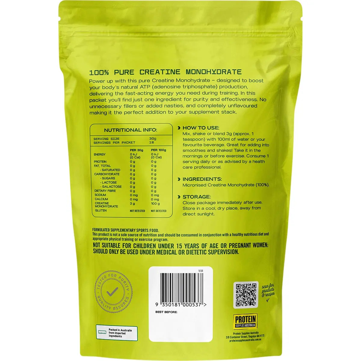PROTEIN SUPPLIES AUSTRALIA Creatine (Monohydrate) Pure 200g PROTEIN SUPPLIES AUSTRALIA