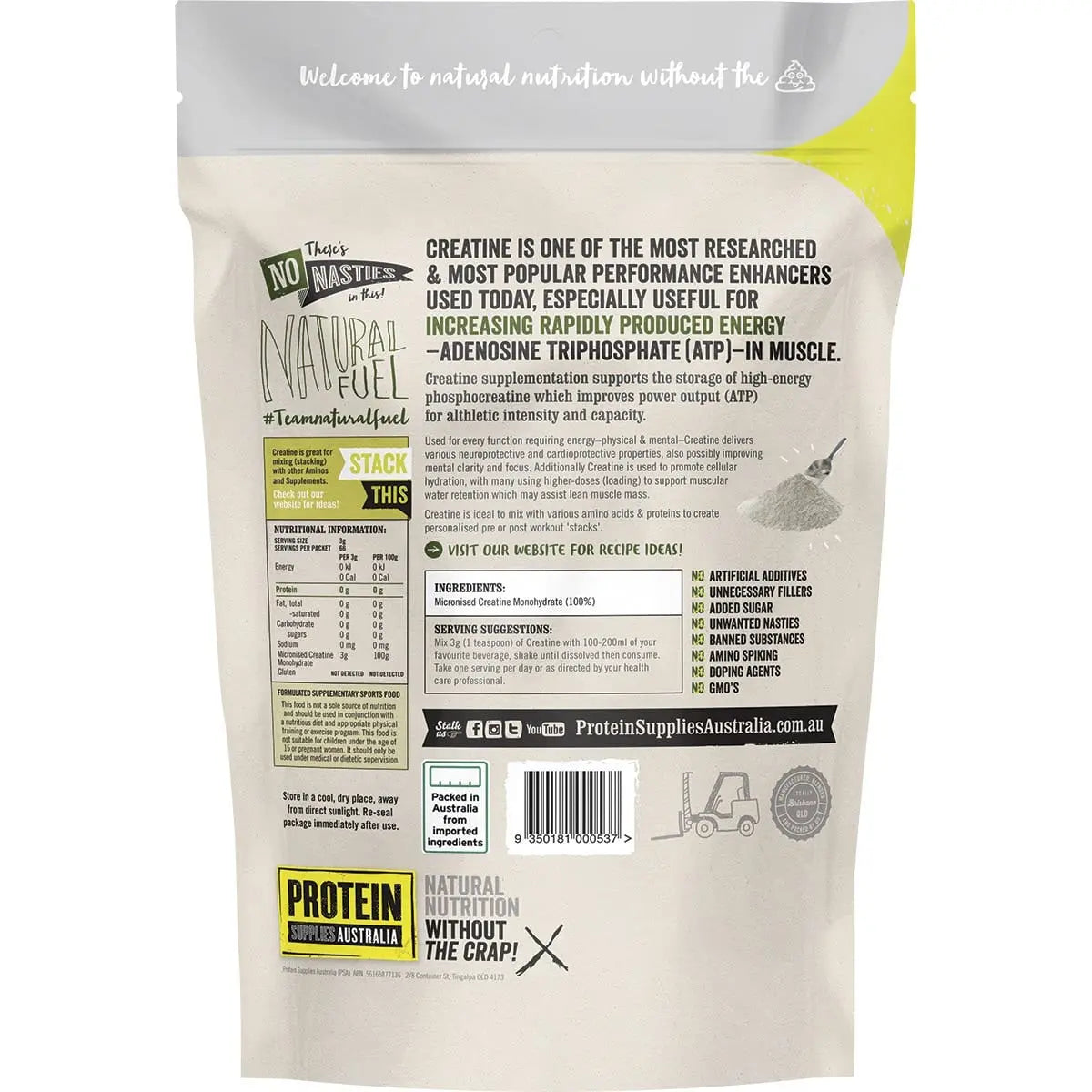 PROTEIN SUPPLIES AUSTRALIA Creatine (Monohydrate) Pure 200g PROTEIN SUPPLIES AUSTRALIA