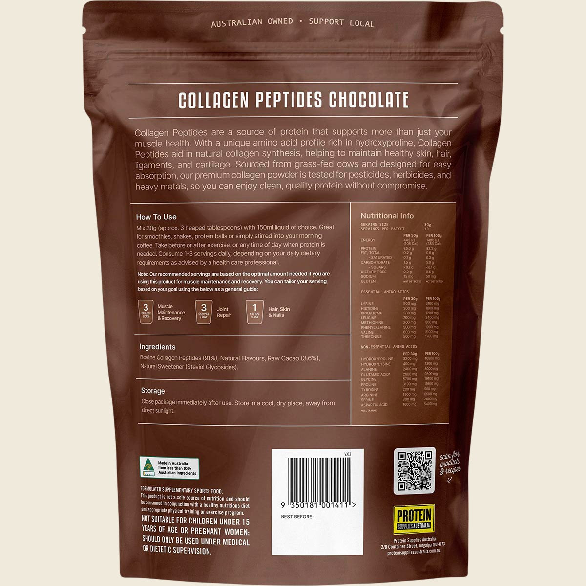 Protein Supplies Australia Collagen Peptides Chocolate 1kg - Cutprice Online
