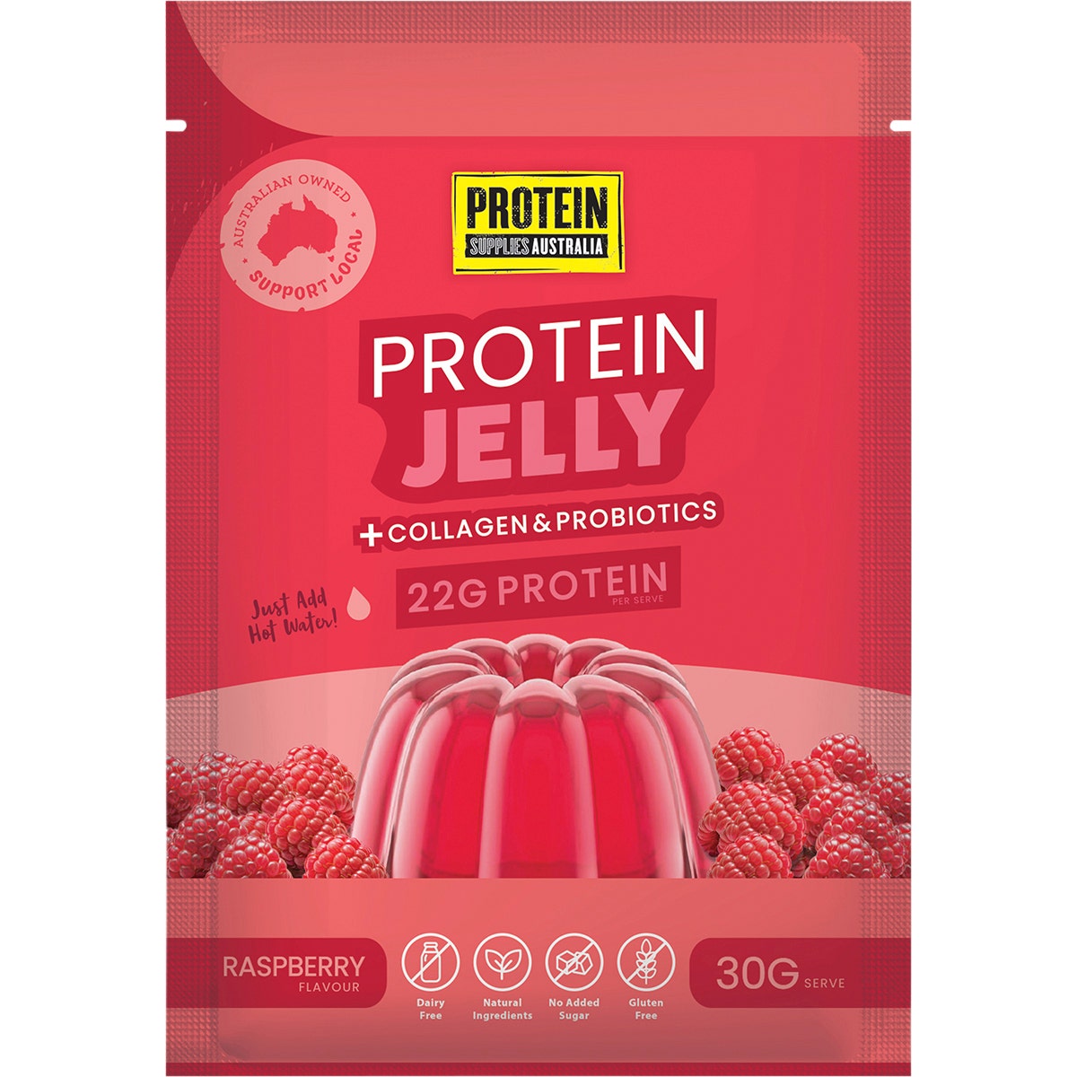 Protein Supplies Australia Protein Jelly with Collagen Raspberry 12x30g - Cutprice Online