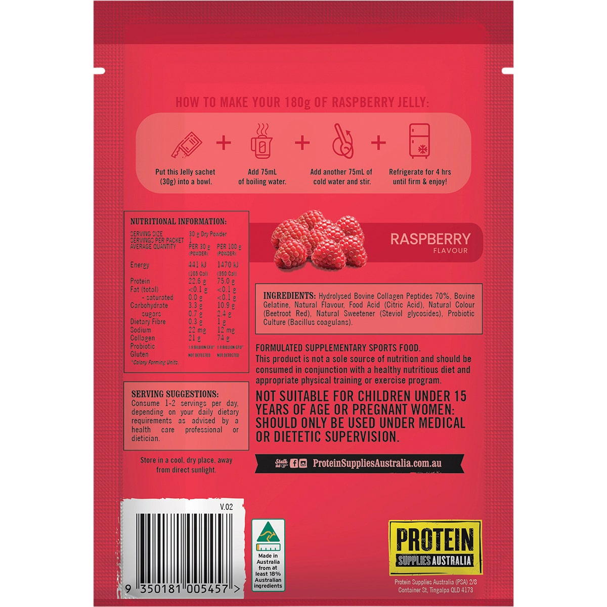 Protein Supplies Australia Protein Jelly with Collagen Raspberry 12x30g - Cutprice Online
