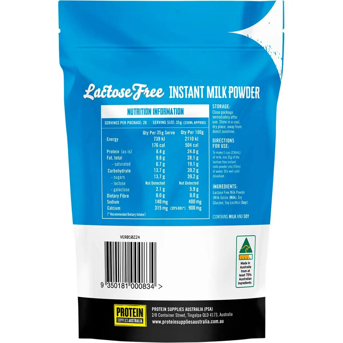 PROTEIN SUPPLIES AUSTRALIA Whole Milk Powder Lactose Free 1kg PROTEIN SUPPLIES AUSTRALIA