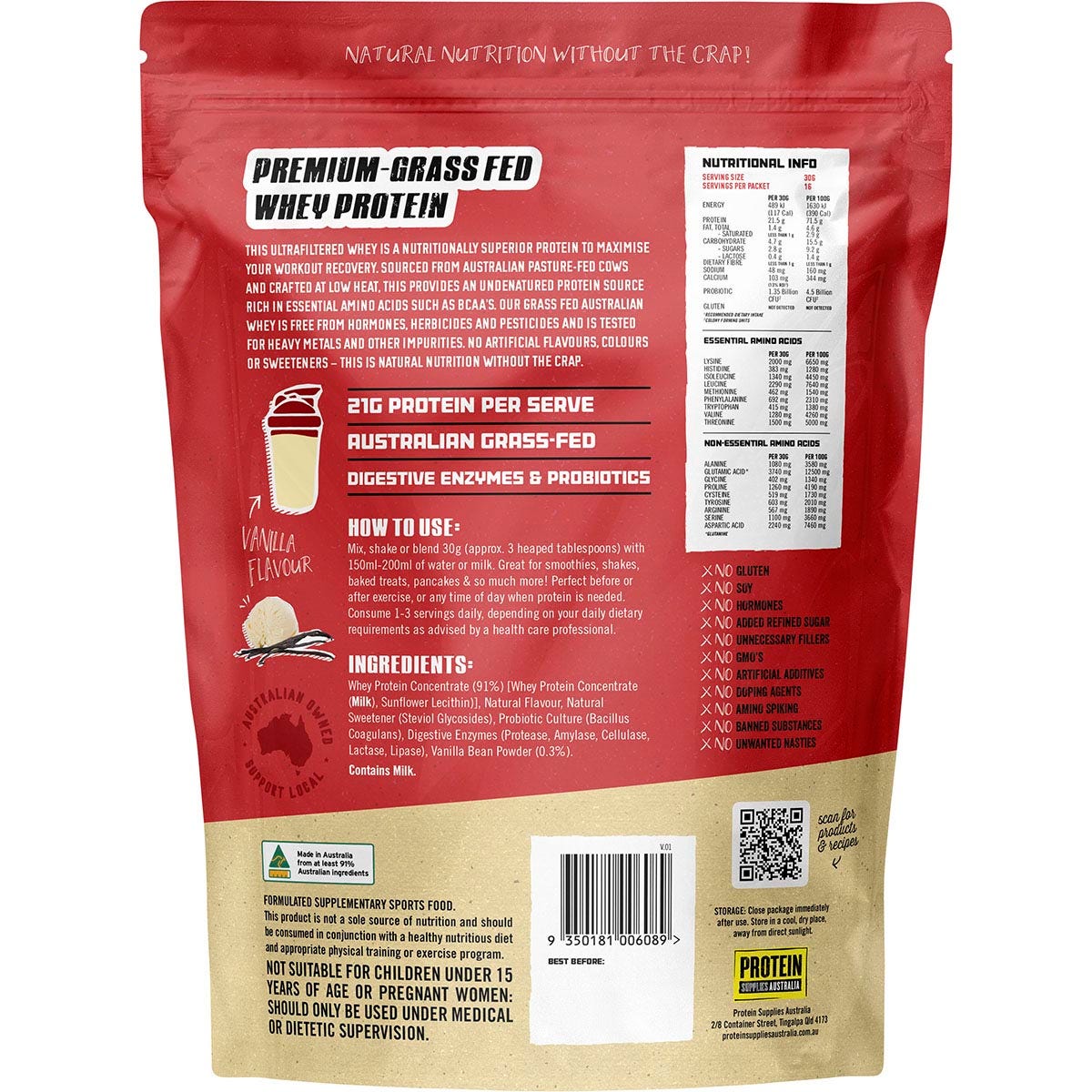 Protein Supplies Australia Australian Whey Protein Vanilla 500g - Cutprice Online