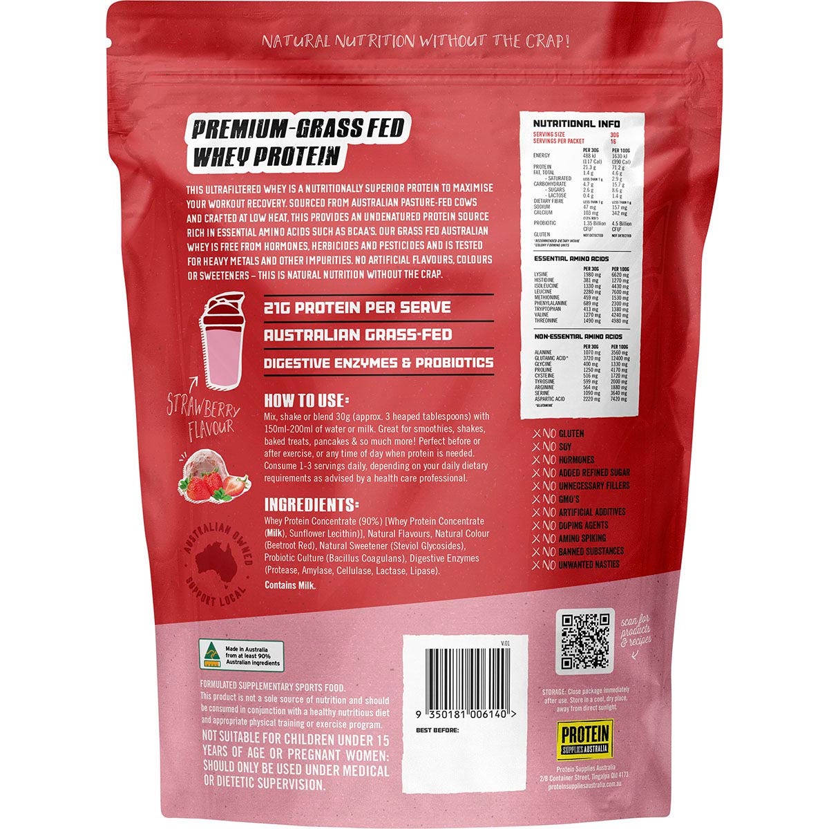 Protein Supplies Australia Australian Whey Protein Strawberry 500g - Cutprice Online
