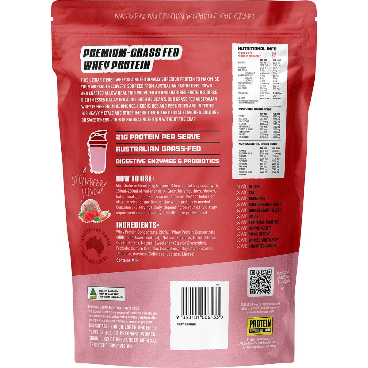 Protein Supplies Australia Australian Whey Protein Strawberry 1kg - Cutprice Online