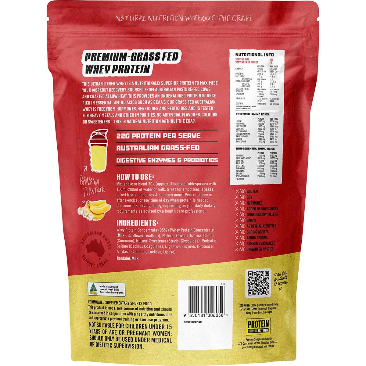 Protein Supplies Australia Australian Whey Protein Banana 500g - Cutprice Online