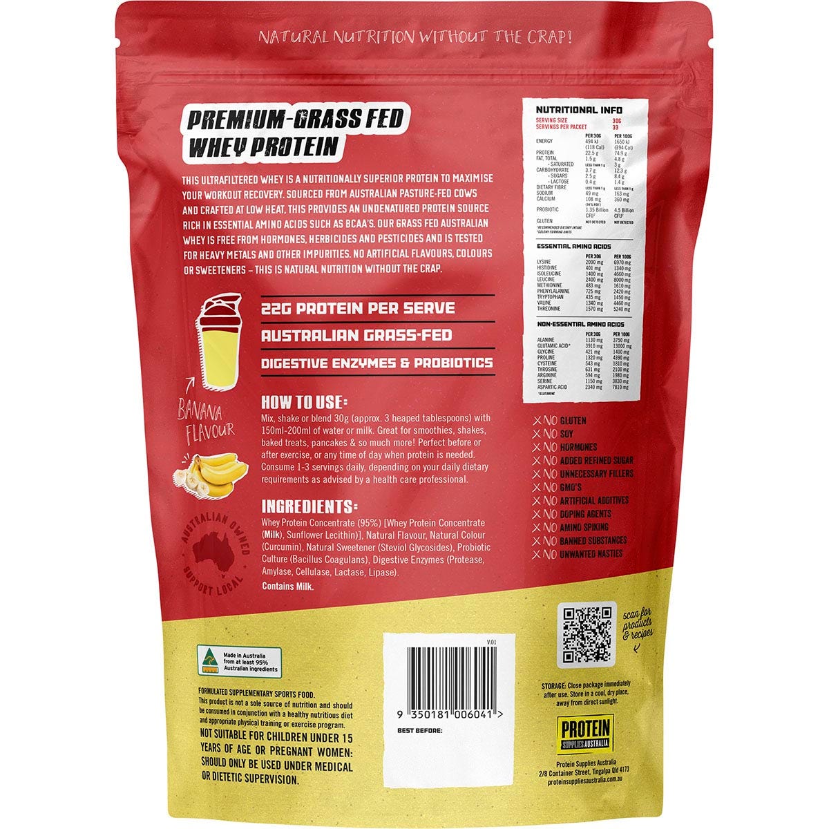 Protein Supplies Australia Australian Whey Protein Banana 1kg - Cutprice Online