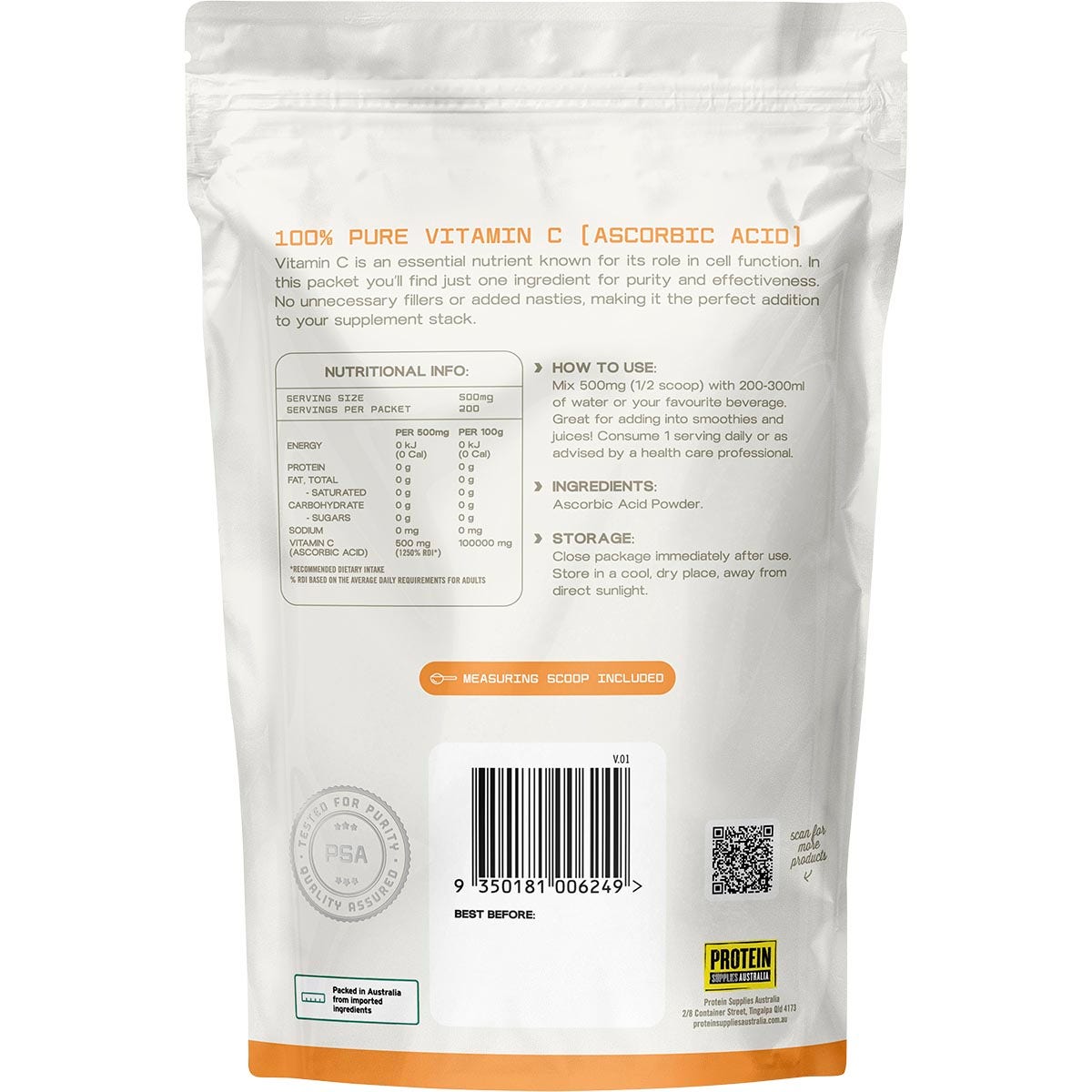 Protein Supplies Australia Vitamin C Unflavoured 100g - Cutprice Online