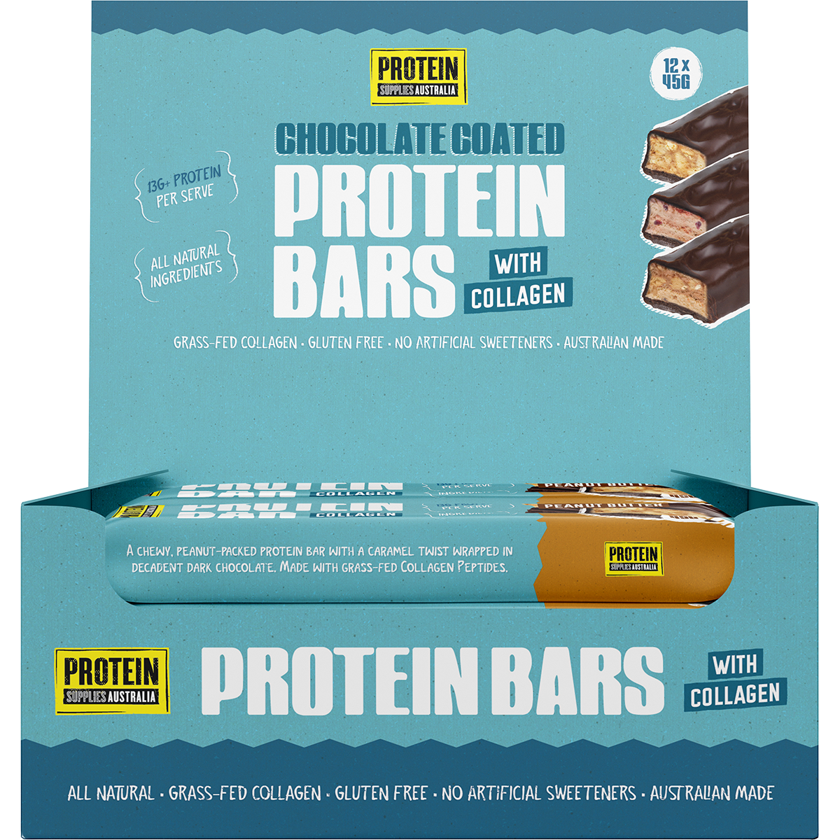 Protein Supplies Australia Collagen Protein Bar Choc Peanut Butter 45g x 12 Pack