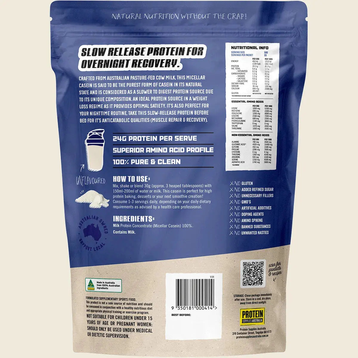 PROTEIN SUPPLIES AUSTRALIA Micellar Casein Protein 1kg PROTEIN SUPPLIES AUSTRALIA