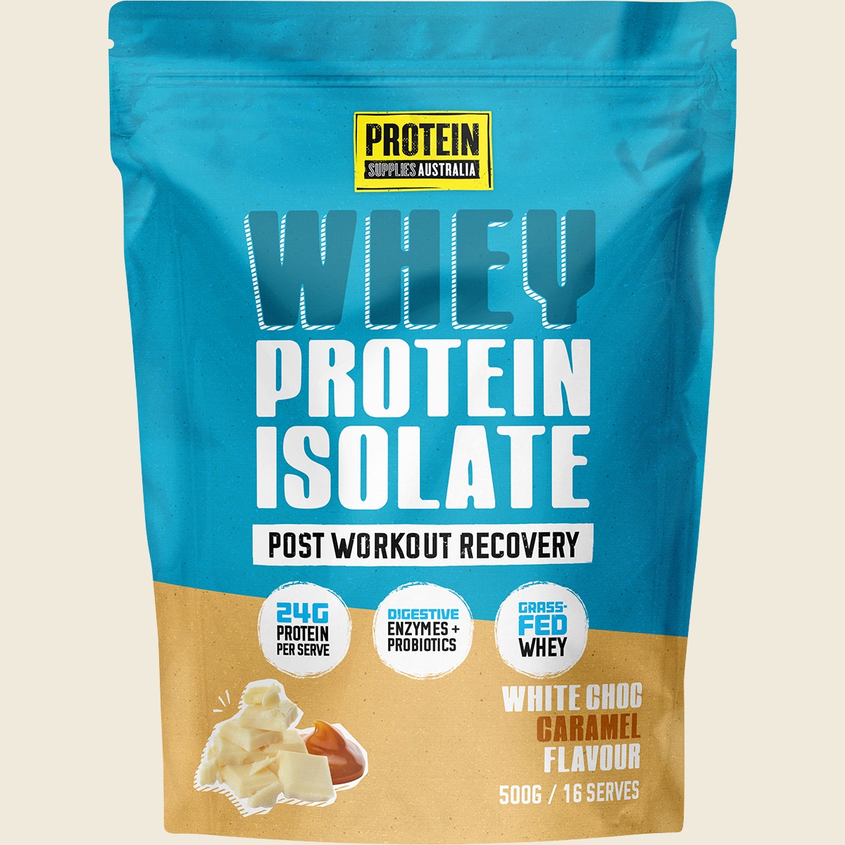 Protein Supplies Australia WPI Whey Protein Isolate White Choc Caramel 500g
