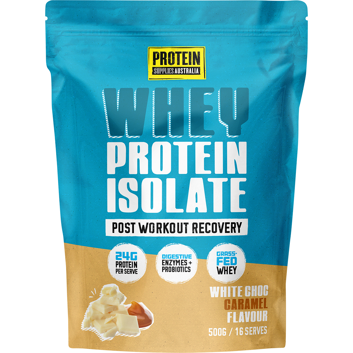 Protein Supplies Australia Whey Protein Isolate White Choc Caramel 500g
