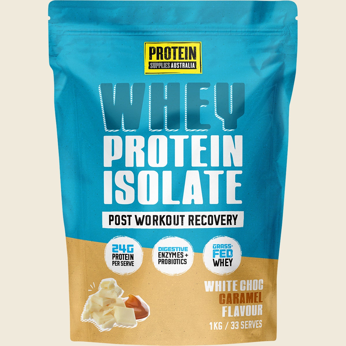 Protein Supplies Australia WPI Whey Protein Isolate White Choc Caramel 1kg