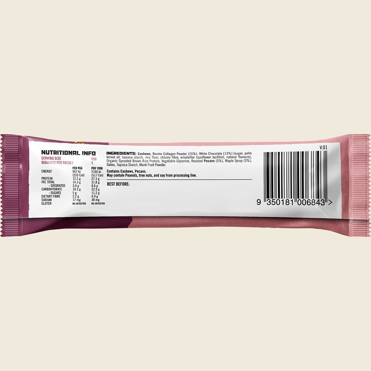 Protein Supplies Australia Protein Bar with Collagen Maple Pecan 12x45g
