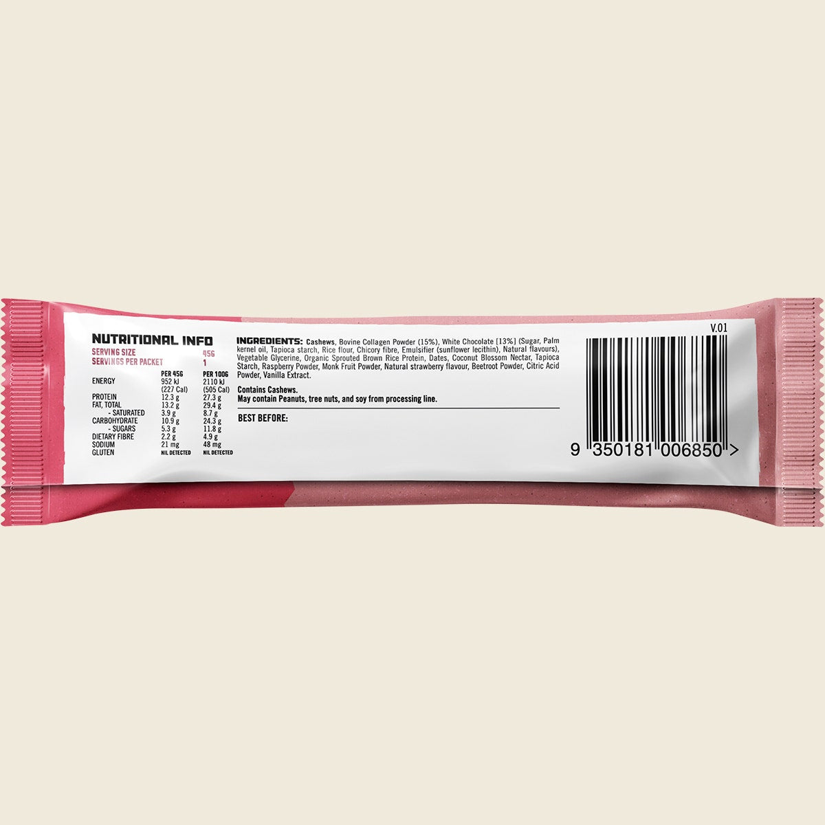 Protein Supplies Australia Protein Bar with Collagen Strawberry Delight 12x45g