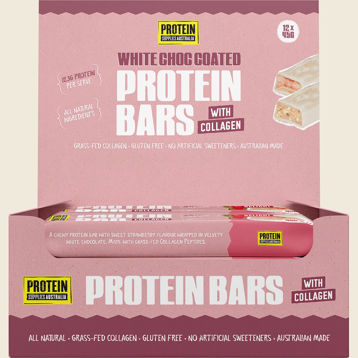 Protein Supplies Australia Protein Bar with Collagen Strawberry Delight 12x45g