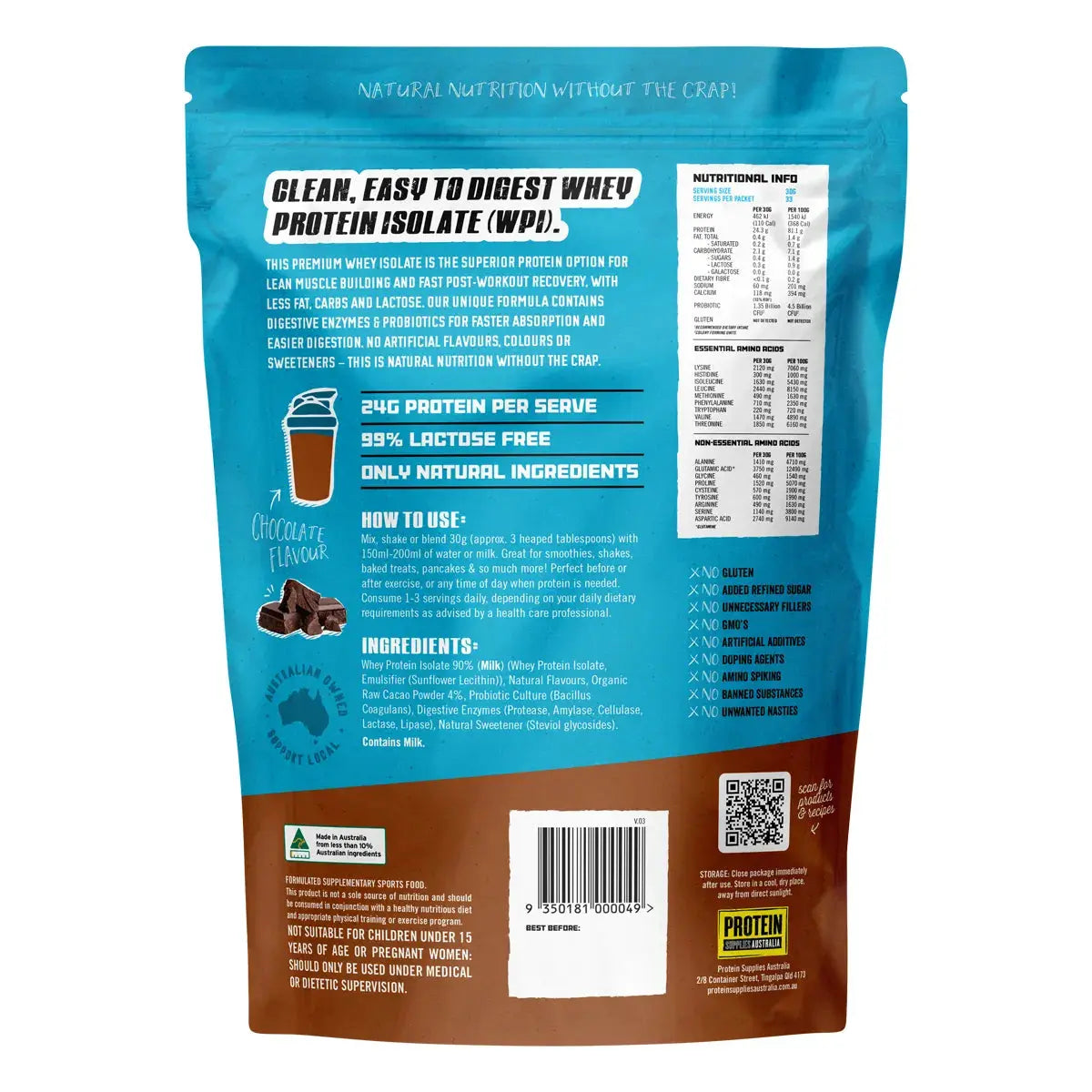 PROTEIN SUPPLIES AUSTRALIA WPI (Whey Protein Isolate) Chocolate 1kg PROTEIN SUPPLIES AUSTRALIA