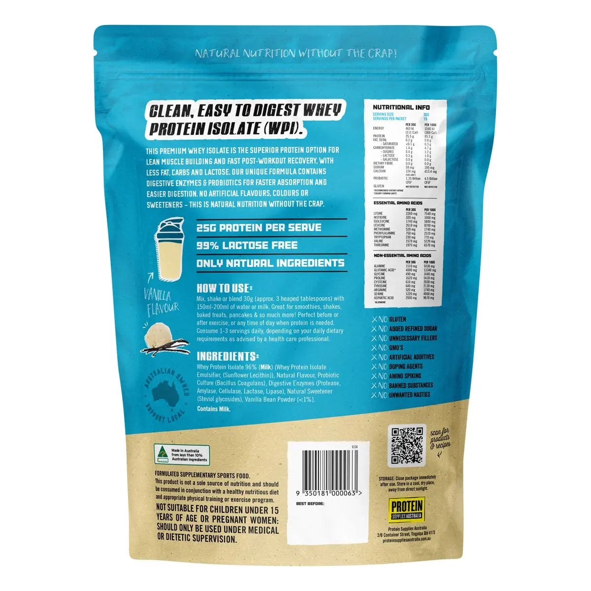 PROTEIN SUPPLIES AUSTRALIA WPI (Whey Protein Isolate) Vanilla  500g PROTEIN SUPPLIES AUSTRALIA