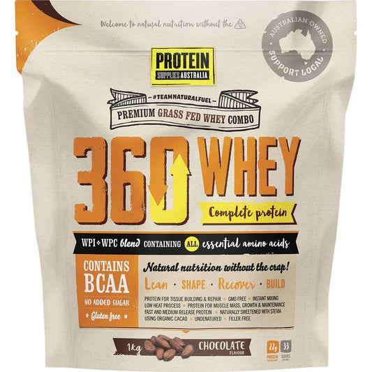 PROTEIN SUPPLIES AUSTRALIA 360Whey (WPI+WPC Combo) Chocolate 1kg PROTEIN SUPPLIES AUSTRALIA