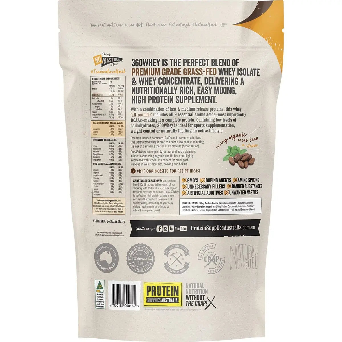 PROTEIN SUPPLIES AUSTRALIA 360Whey (WPI+WPC Combo) Chocolate 1kg PROTEIN SUPPLIES AUSTRALIA