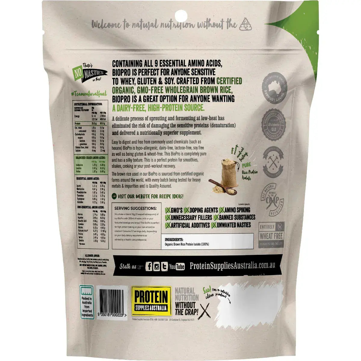 PROTEIN SUPPLIES AUSTRALIA BioPro (Sprouted Brown Rice) Pure 1kg PROTEIN SUPPLIES AUSTRALIA