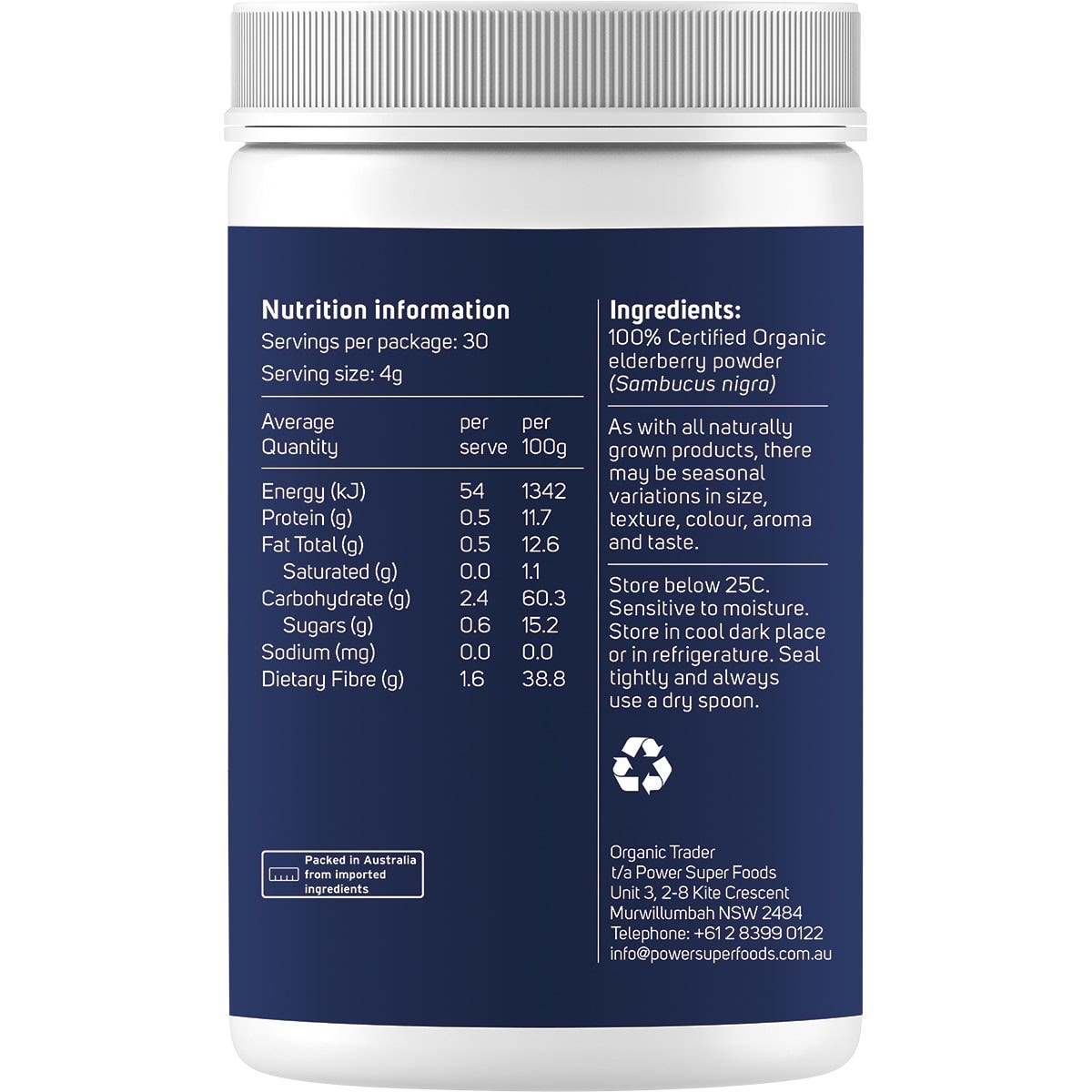 Power Super Foods Elderberry Powder Certified Organic 120g - Cutprice Online