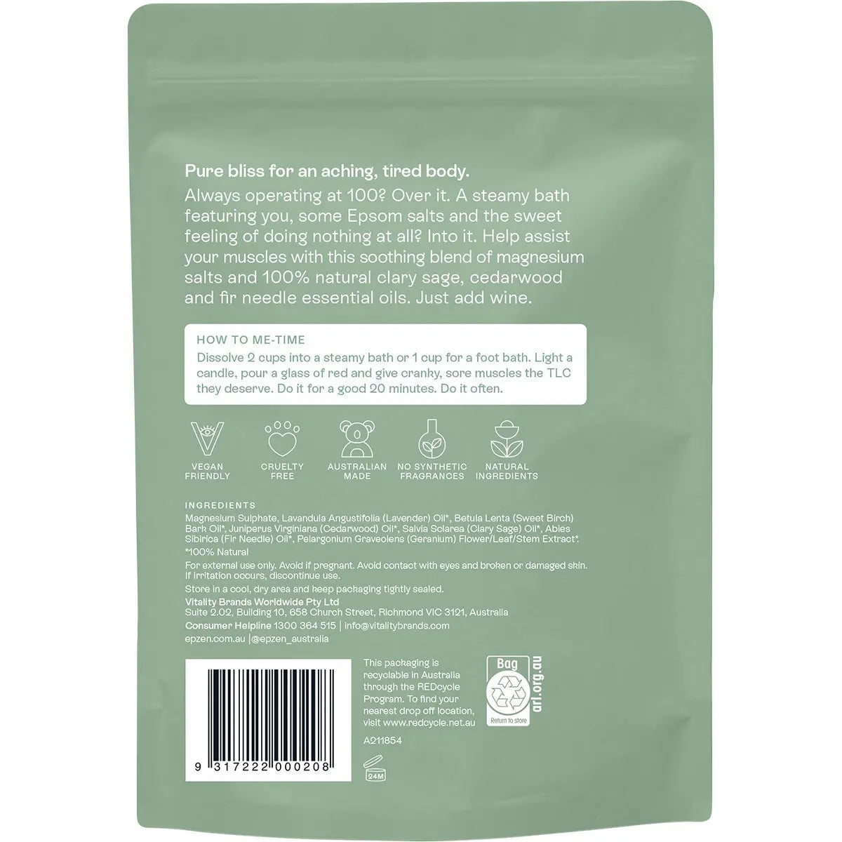 EPZEN Magnesium Epsom Salts Soothe 900g EPZEN